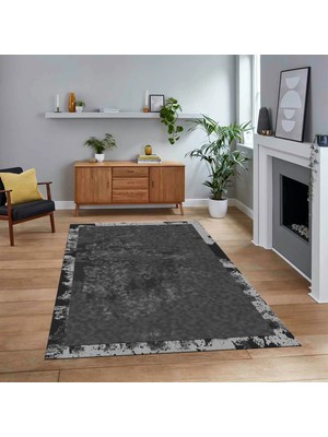 Viyana Home Dijital Baskılı Kaymaz Taban Yıkanabilir Sade Desen Yolluk Mutfak Salon Halısı, V-Sade-36-Antrasit,