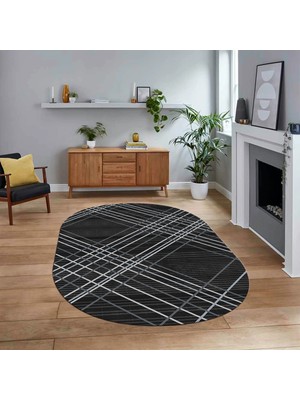 Viyana Home Dijital Baskılı Kaymaz Yıkanabilir Sade Desen Oval Yolluk Mutfak Salon Halısı, V-O-Sade-39-Antrasit,