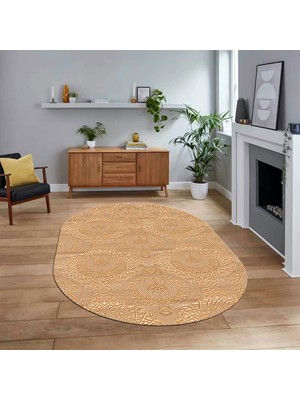Viyana Home Dijital Baskılı Kaymaz Yıkanabilir Sade Desen Oval Yolluk Mutfak Salon Halısı, V-O-Sade-15-Kahve,