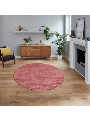 Viyana Home Dijital Baskılı Kaymaz Yıkanabilir Sade Desen Yuvarlak Mutfak Salon Halısı, V-Y-Sade-31-Pembe,