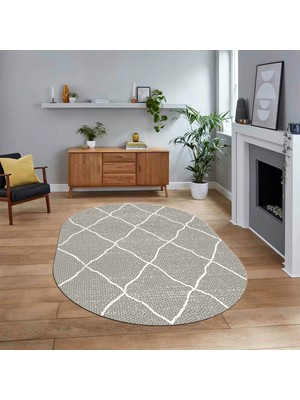 Viyana Home Dijital Baskılı Kaymaz Yıkanabilir Sade Desen Oval Yolluk Mutfak Salon Halısı, V-O-Sade-22-Krem,