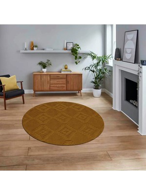 Viyana Home Dijital Baskılı Kaymaz Yıkanabilir Sade Desen Yuvarlak Mutfak Salon Halısı, V-Y-Sade-03-Kahve,
