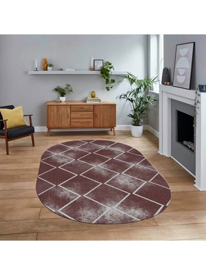 Viyana Home Dijital Baskılı Kaymaz Yıkanabilir Sade Desen Oval Yolluk Mutfak Salon Halısı, V-O-Sade-41-Bordo,