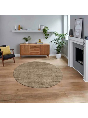 Viyana Home Dijital Baskılı Kaymaz Yıkanabilir Sade Desen Yuvarlak Mutfak Salon Halısı, V-Y-Sade-31-Kahve,