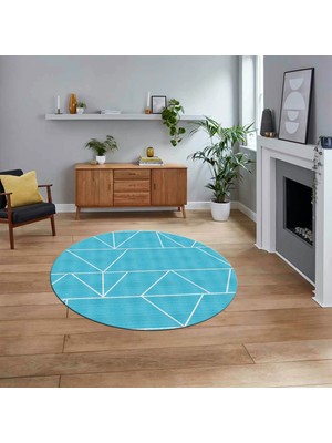 Viyana Home Dijital Baskılı Kaymaz Yıkanabilir Sade Desen Yuvarlak Mutfak Salon Halısı, V-Y-Sade-06-Mavi,
