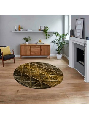 Viyana Home Dijital Baskılı Kaymaz Yıkanabilir Sade Desen Yuvarlak Mutfak Salon Halısı, V-Y-Sade-12-Gold,