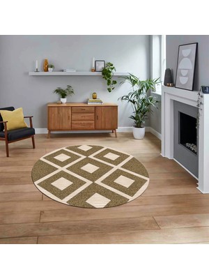 Viyana Home Dijital Baskılı Kaymaz Yıkanabilir Sade Desen Yuvarlak Mutfak Salon Halısı, V-Y-Sade-07-Kahve,