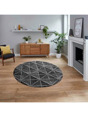 Viyana Home Dijital Baskılı Kaymaz Yıkanabilir Sade Desen Yuvarlak Mutfak Salon Halısı, V-Y-Sade-12-Antrasit,