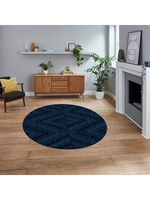 Viyana Home Dijital Baskılı Kaymaz Yıkanabilir Sade Desen Yuvarlak Mutfak Salon Halısı, V-Y-Sade-33-Mavi,
