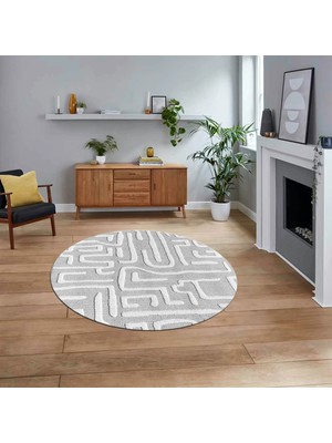 Viyana Home Dijital Baskılı Kaymaz Yıkanabilir Sade Desen Yuvarlak Mutfak Salon Halısı, V-Y-Sade-09-Gri,