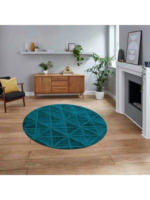 Viyana Home Dijital Baskılı Kaymaz Yıkanabilir Sade Desen Yuvarlak Mutfak Salon Halısı, V-Y-Sade-12-Mavi,
