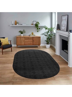 Viyana Home Dijital Baskılı Kaymaz Yıkanabilir Sade Desen Oval Yolluk Mutfak Salon Halısı, V-O-Sade-47-Antrasit,