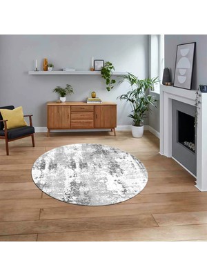 Viyana Home Dijital Baskılı Kaymaz Yıkanabilir Sade Desen Yuvarlak Mutfak Salon Halısı, V-Y-Sade-44-Gri,