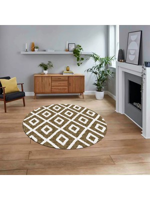 Viyana Home Dijital Baskılı Kaymaz Yıkanabilir Sade Desen Yuvarlak Mutfak Salon Halısı, V-Y-Sade-27-Kahve,