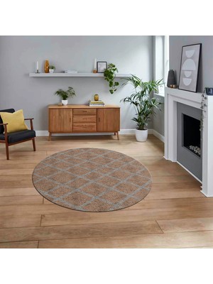 Viyana Home Dijital Baskılı Kaymaz Yıkanabilir Sade Desen Yuvarlak Mutfak Salon Halısı, V-Y-Sade-20-Kahve,