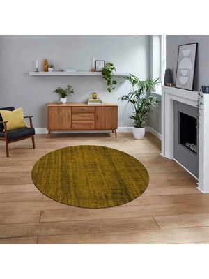 Viyana Home Dijital Baskılı Kaymaz Yıkanabilir Sade Desen Yuvarlak Mutfak Salon Halısı, V-Y-Sade-45-Sarı,