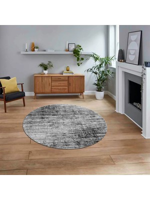 Viyana Home Dijital Baskılı Kaymaz Yıkanabilir Sade Desen Yuvarlak Mutfak Salon Halısı, V-Y-Sade-37-Gri,