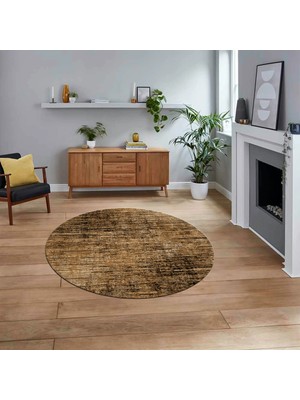 Viyana Home Dijital Baskılı Kaymaz Yıkanabilir Sade Desen Yuvarlak Mutfak Salon Halısı, V-Y-Sade-37-Kahve,