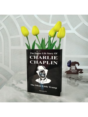 Gri Grafik Charlie Chaplin Siyah Kitap Vazo Dünya Klasikleri Koleksiyonu