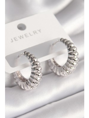 Stil Love Pirinç Gümüş Renk Sarmal Halka Model Kadın Küpe