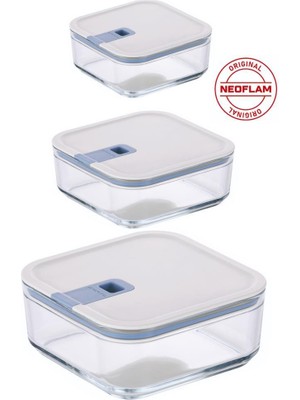 Neoflam Perfect Seal 3 Parça Kare Cam Saklama Kabı Bej