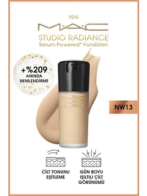 Mac Studio Radiance Serum-powered™ Işıltılı Bitişli Cilt Bakımı Etkili Fondöten - Nw13 - 30ml