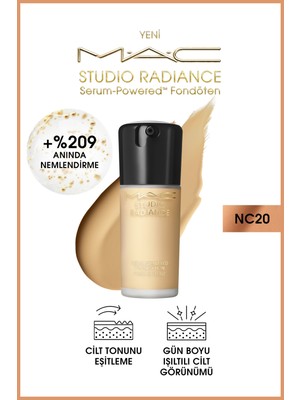Mac Studio Radiance Serum-powered™ Işıltılı Bitişli Cilt Bakımı Etkili Fondöten - Nc20 - 30ml