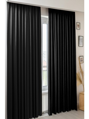 Homefesto Modern Fon Perde Blackout %100 Işık Geçirmez Siyah Karartma Perde Pilesiz Ekstraforlu Güneşlik 140 x 260 cm