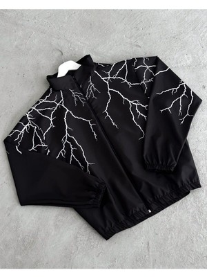 Lushen Y2K Yıldırım Baskılı Oversize Paraşüt Unisex Yağmurluk Rüzgarlık Ceket