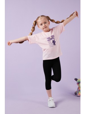 Lela Pamuklu Bisiklet Yaka Kısa Kollu Taytlı Alt-Üst Takım Kız Çocuk Takım 6212003