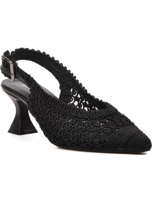 Pierre Cardin PC-53081 Siyah Kadın Örgülü Topuklu Ayakkabı