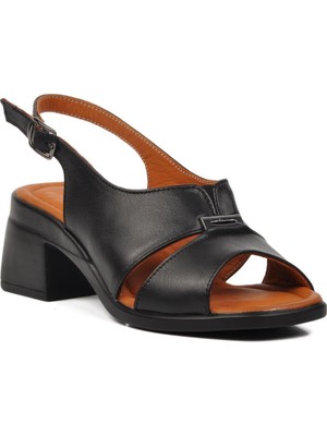 Venüs 2311510Y Siyah Hakiki Deri Kadın Topuklu Sandalet