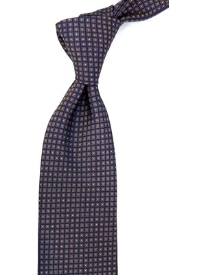 Kravatkolik Bej - Lacivert Küçük Desen Mendilli Klasik Kravat KK12382