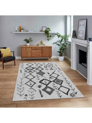 Viyana Home Dijital Baskılı Kaymaz Yıkanabilir Iskandinav Desen Yolluk Salon Halısı, V-Iskandinav-14-Gri,