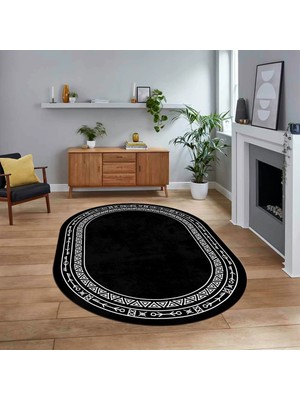 Viyana Home Dijital Kaymaz Yıkanabilir Oval Iskandinav Desen Yolluk Salon Halısı, V-O-Iskandinav-30-Antrasit,