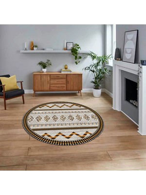 Viyana Home Dijital Kaymaz Yıkanabilir Yuvarlak Iskandinav Desen Salon Halısı, V-Y-Iskandinav-27-Kahve,
