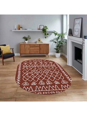 Viyana Home Dijital Kaymaz Yıkanabilir Oval Iskandinav Desen Yolluk Salon Halısı, V-O-Iskandinav-19-Kahve,