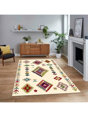 Viyana Home Dijital Baskılı Kaymaz Yıkanabilir Iskandinav Desen Yolluk Salon Halısı, V-Iskandinav-15-Renkli,