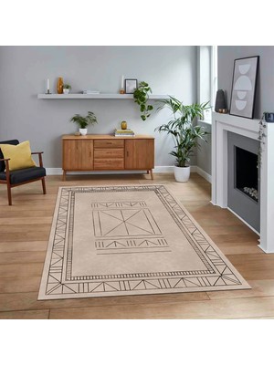 Viyana Home Dijital Baskılı Kaymaz Yıkanabilir Iskandinav Desen Yolluk Salon Halısı, V-Iskandinav-09-Bej,
