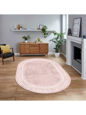 Viyana Home Dijital Kaymaz Yıkanabilir Oval Iskandinav Desen Yolluk Salon Halısı, V-O-Iskandinav-30-Pembe,