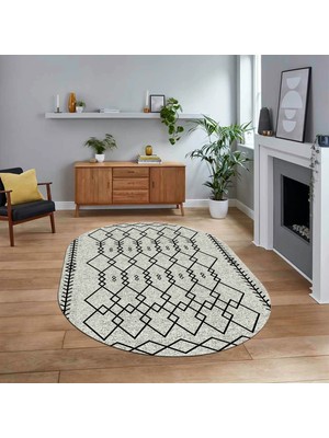 Viyana Home Dijital Kaymaz Yıkanabilir Oval Iskandinav Desen Yolluk Salon Halısı, V-O-Iskandinav-17-Gri,