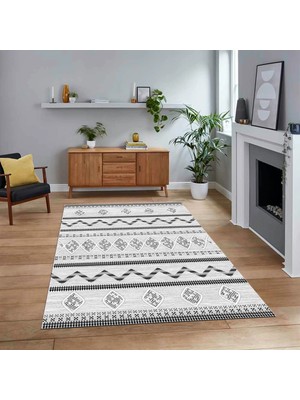 Viyana Home Dijital Baskılı Kaymaz Yıkanabilir Iskandinav Desen Yolluk Salon Halısı, V-Iskandinav-27-Gri,