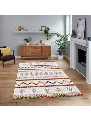 Viyana Home Dijital Baskılı Kaymaz Yıkanabilir Iskandinav Desen Yolluk Salon Halısı, V-Iskandinav-27-Renkli,