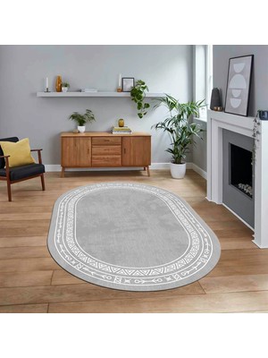 Viyana Home Dijital Kaymaz Yıkanabilir Oval Iskandinav Desen Yolluk Salon Halısı, V-O-Iskandinav-30-Gri,