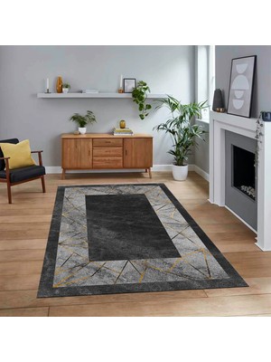Viyana Home Dijital Baskılı Kaymaz Taban Yıkanabilir Mermer Desen Mutfak Salon Halısı, V-Mermer-13-Antrasit,