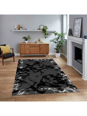 Viyana Home Dijital Baskılı Kaymaz Taban Yıkanabilir Mermer Desen Mutfak Salon Halısı, V-Mermer-30-Antrasit,