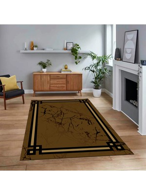 Viyana Home Dijital Baskılı Kaymaz Taban Yıkanabilir Mermer Desen Mutfak Salon Halısı, V-Mermer-07-Kahve,