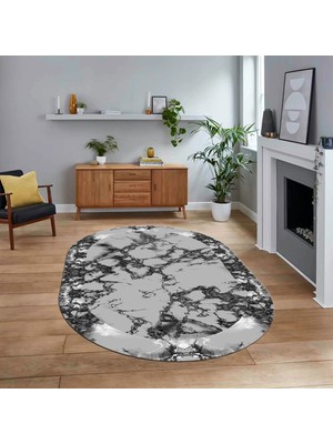 Viyana Home Dijital Kaymaz Taban Yıkanabilir Oval Mermer Desen Mutfak Salon Halısı, V-O-Mermer-30-Gri,