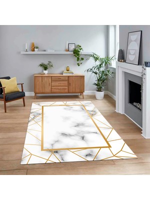 Viyana Home Dijital Baskılı Kaymaz Taban Yıkanabilir Mermer Desen Mutfak Salon Halısı, V-Mermer-24-Beyaz,