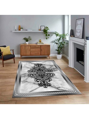 Viyana Home Dijital Baskılı Kaymaz Taban Yıkanabilir Mermer Desen Mutfak Salon Halısı, V-Mermer-09-Gri,